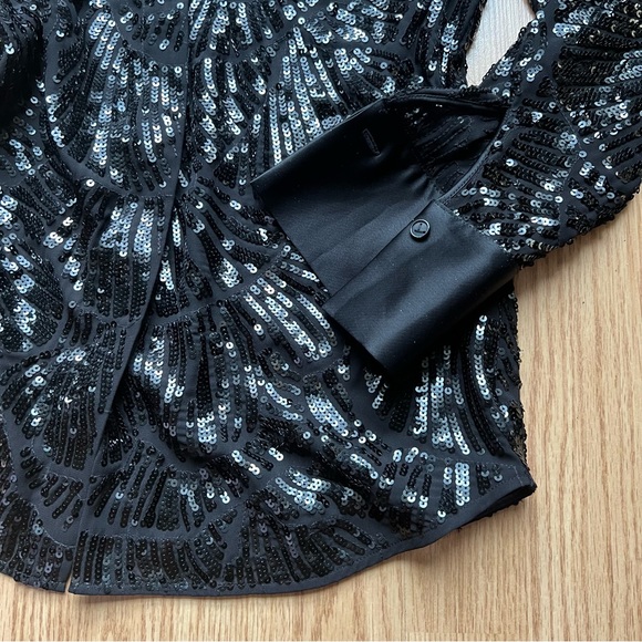 Lafayette 148 Scottie black blouse in terra sequin pattern - Picture 9 of 11